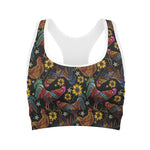 Embroidery Rooster Pattern Print Women's Sports Bra
