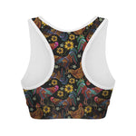 Embroidery Rooster Pattern Print Women's Sports Bra