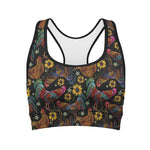 Embroidery Rooster Pattern Print Women's Sports Bra