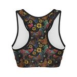 Embroidery Rooster Pattern Print Women's Sports Bra