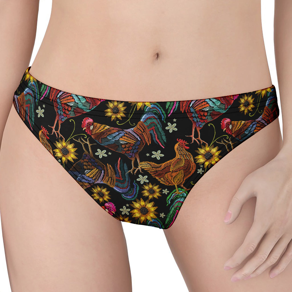 Embroidery Rooster Pattern Print Women's Thong