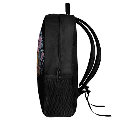 Embroidery Tiger And Flower Print 17 Inch Backpack