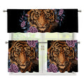 Embroidery Tiger And Flower Print 3 Piece Kitchen Curtains