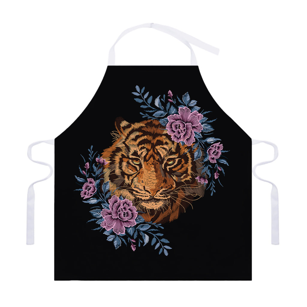 Embroidery Tiger And Flower Print Adjustable Apron