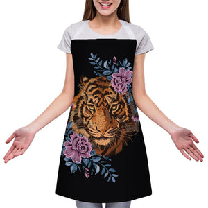 Embroidery Tiger And Flower Print Adjustable Apron