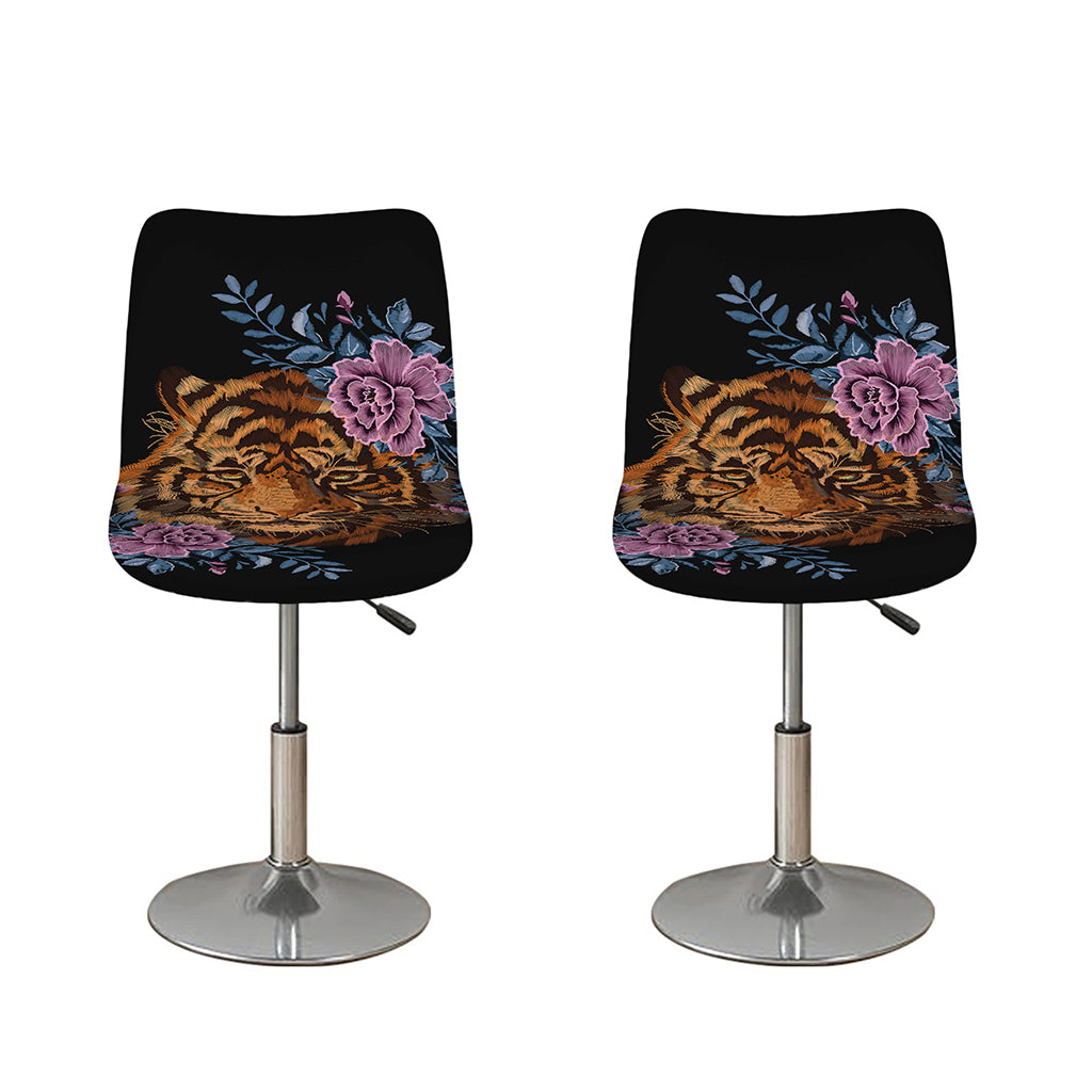 Embroidery Tiger And Flower Print Bar Stool Covers