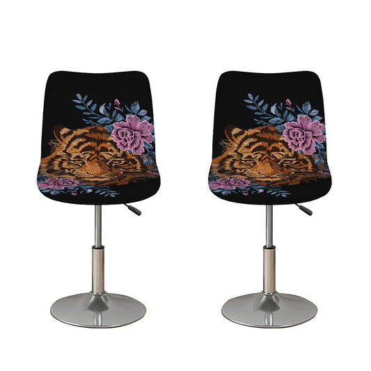 Embroidery Tiger And Flower Print Bar Stool Covers