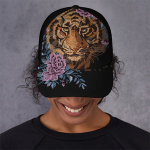 Embroidery Tiger And Flower Print Baseball Cap