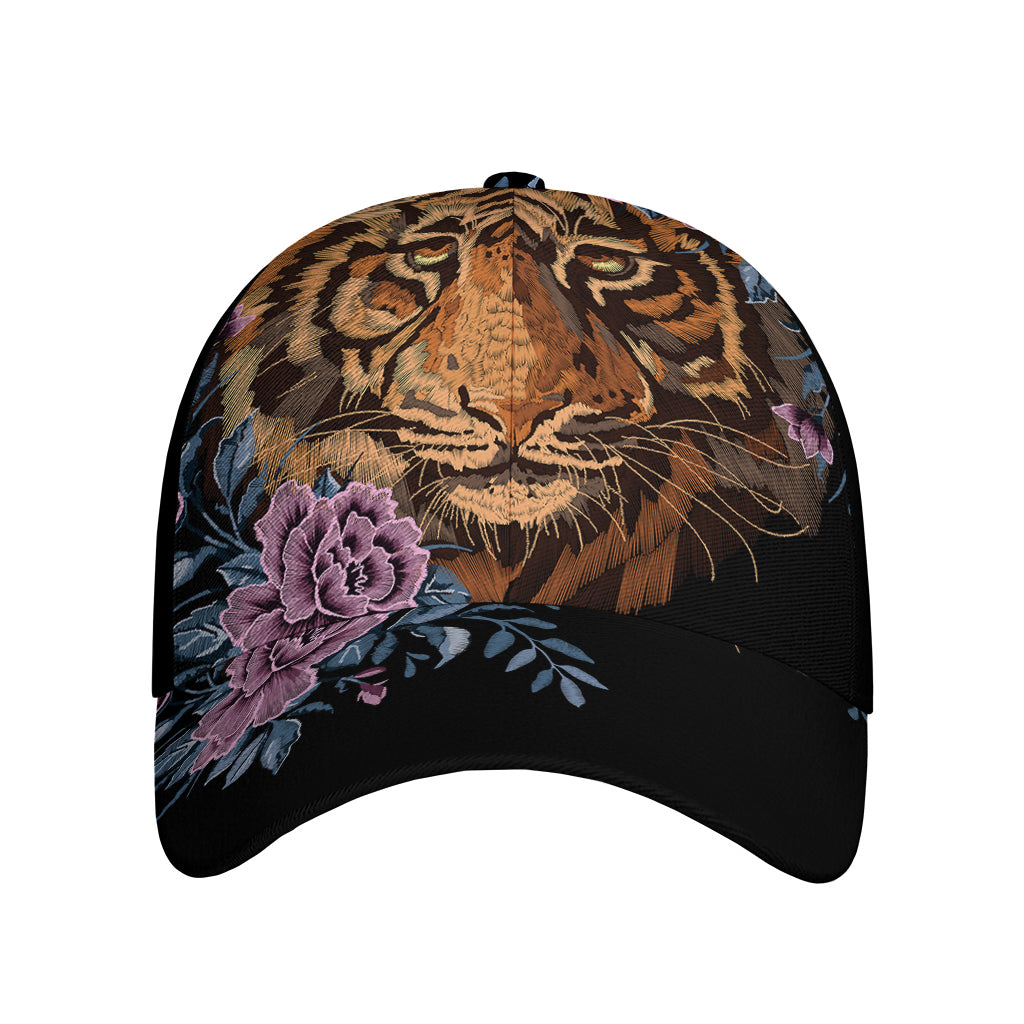 Embroidery Tiger And Flower Print Baseball Cap