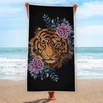 Embroidery Tiger And Flower Print Beach Towel