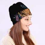 Embroidery Tiger And Flower Print Beanie