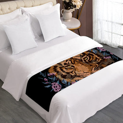 Embroidery Tiger And Flower Print Bed Runner