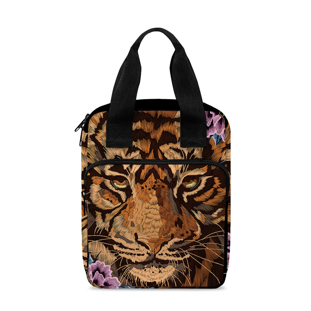 Embroidery Tiger And Flower Print Bible Tote Bag