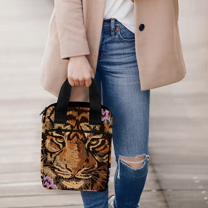 Embroidery Tiger And Flower Print Bible Tote Bag