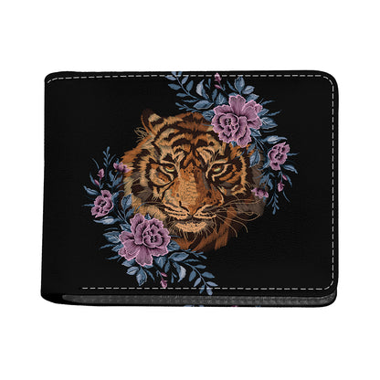 Embroidery Tiger And Flower Print Bifold Wallet