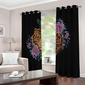 Embroidery Tiger And Flower Print Blackout Grommet Curtains