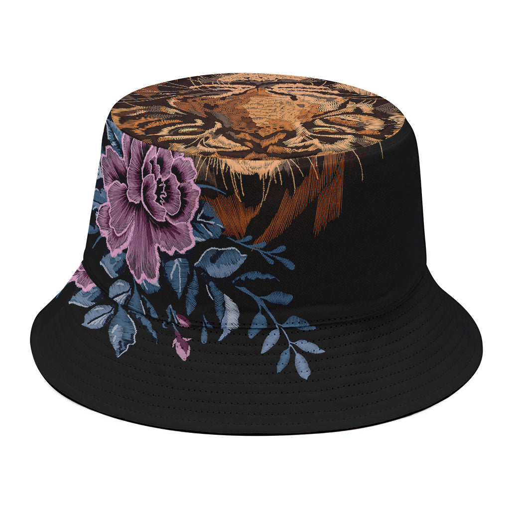 Embroidery Tiger And Flower Print Bucket Hat