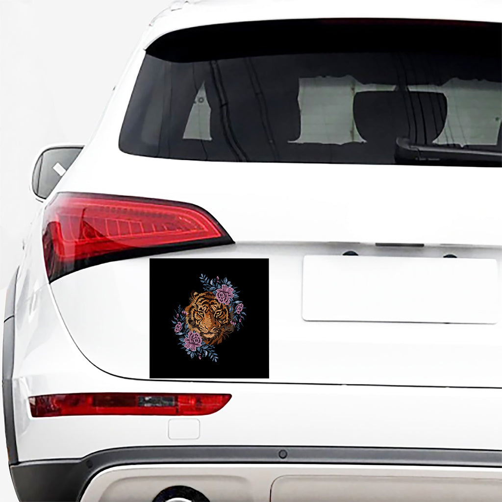 Embroidery Tiger And Flower Print Car Sticker