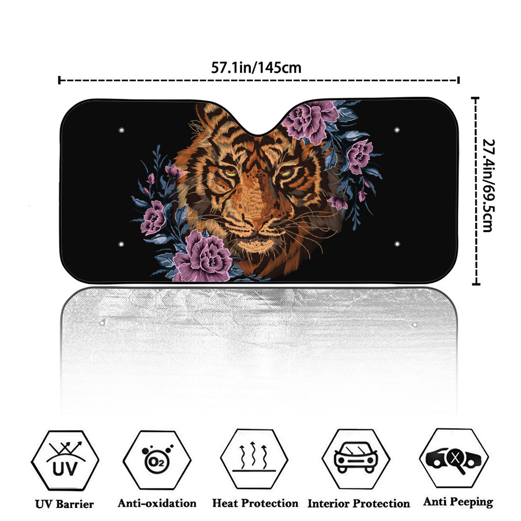 Embroidery Tiger And Flower Print Car Windshield Sun Shade