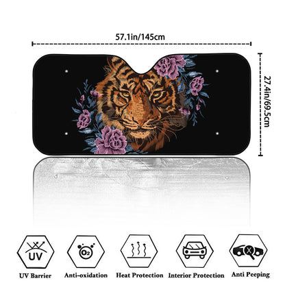 Embroidery Tiger And Flower Print Car Windshield Sun Shade