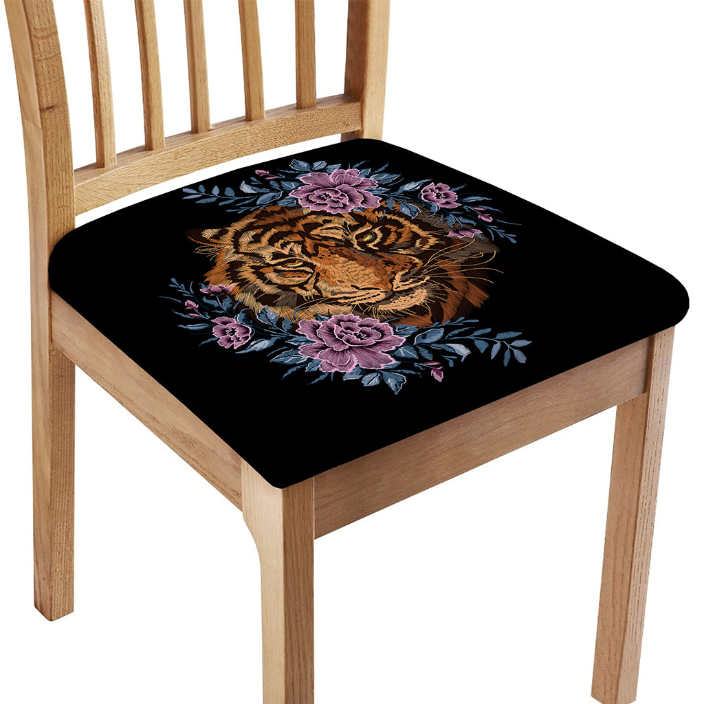 Embroidery Tiger And Flower Print Chair Cushion Cover