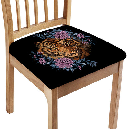 Embroidery Tiger And Flower Print Chair Cushion Cover