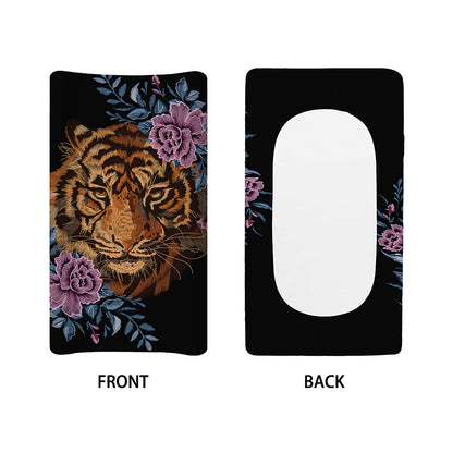 Embroidery Tiger And Flower Print Changing Pad Cover