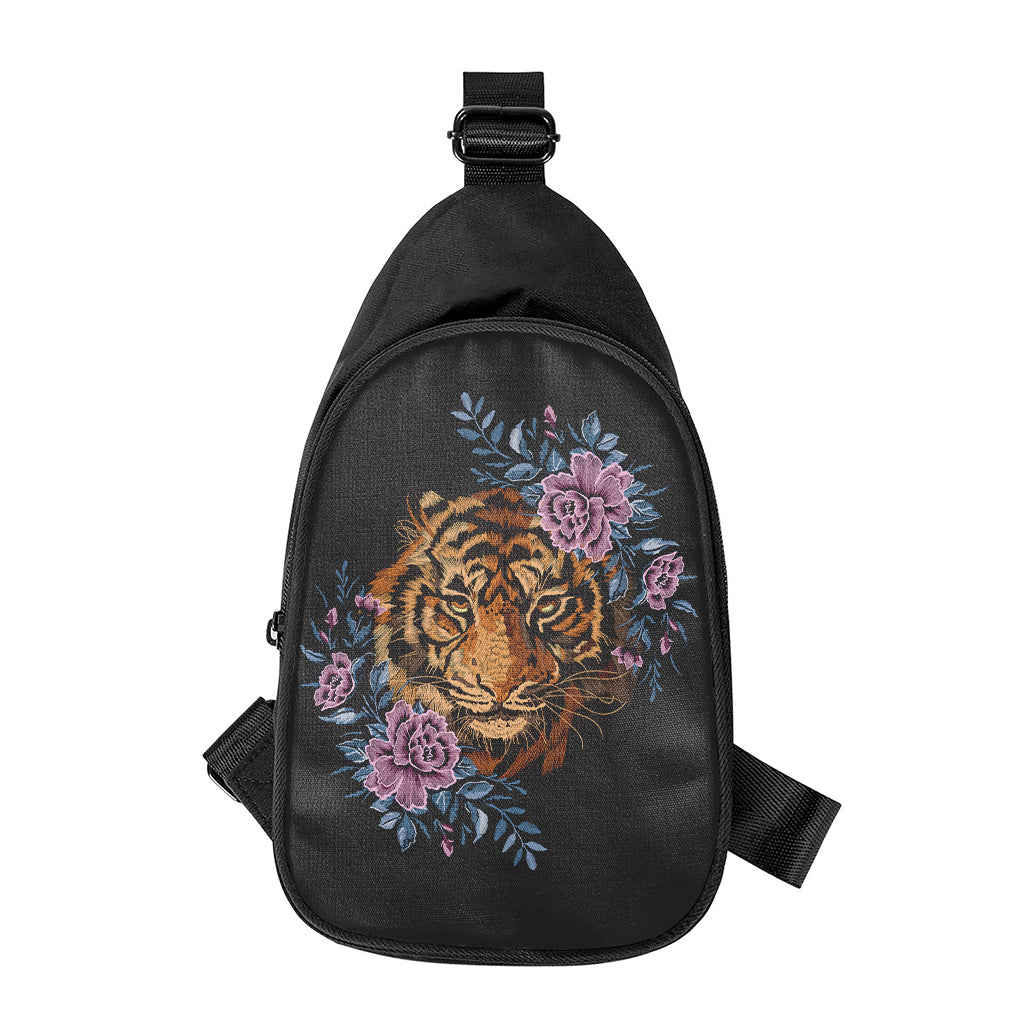 Embroidery Tiger And Flower Print Chest Bag