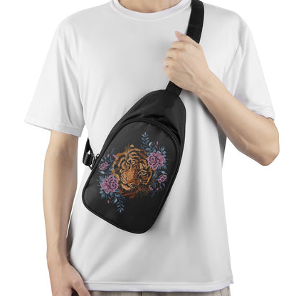 Embroidery Tiger And Flower Print Chest Bag