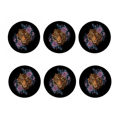 Embroidery Tiger And Flower Print Coaster Set