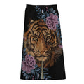 Embroidery Tiger And Flower Print Cotton Front Slit Maxi Skirt