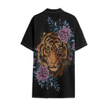 Embroidery Tiger And Flower Print Cotton Hawaiian Shirt