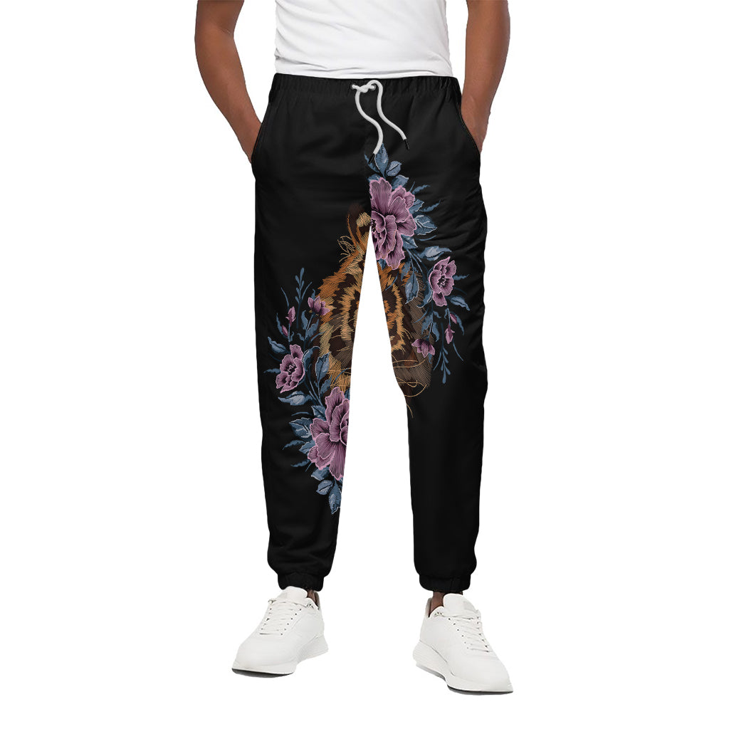 Embroidery Tiger And Flower Print Cotton Pants
