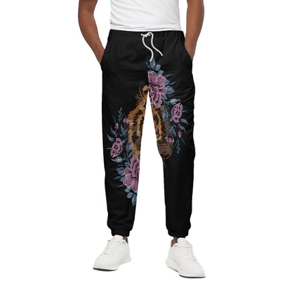 Embroidery Tiger And Flower Print Cotton Pants