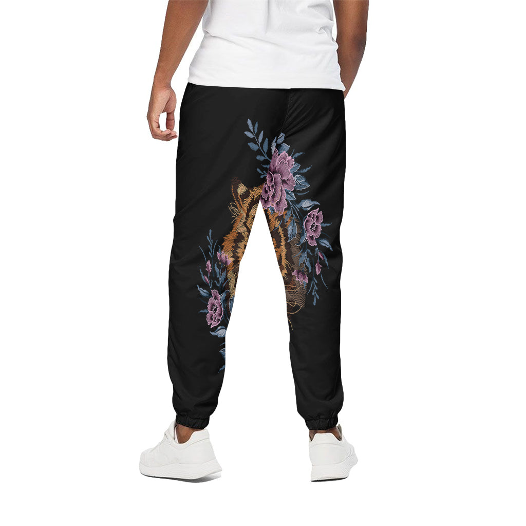 Embroidery Tiger And Flower Print Cotton Pants
