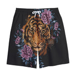 Embroidery Tiger And Flower Print Cotton Shorts