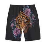 Embroidery Tiger And Flower Print Cotton Shorts