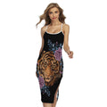 Embroidery Tiger And Flower Print Cross Back Cami Dress
