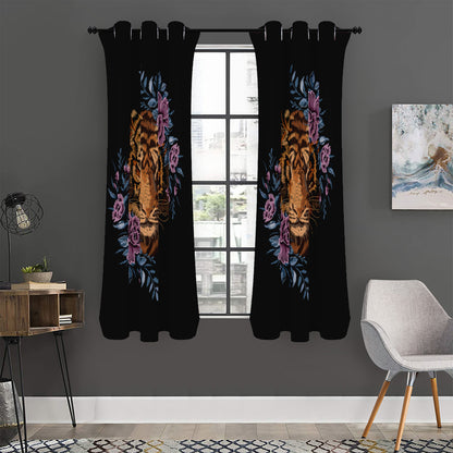 Embroidery Tiger And Flower Print Curtain