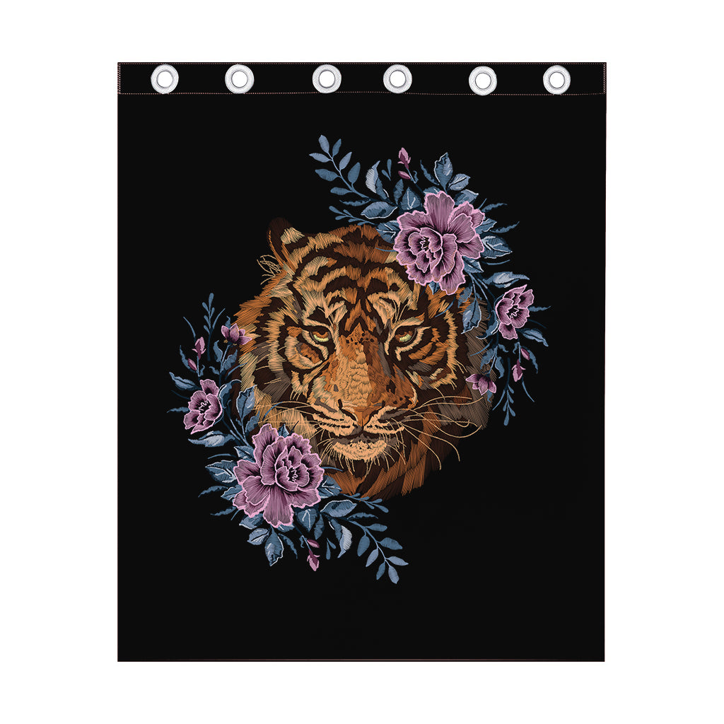 Embroidery Tiger And Flower Print Curtain