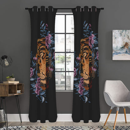 Embroidery Tiger And Flower Print Curtain
