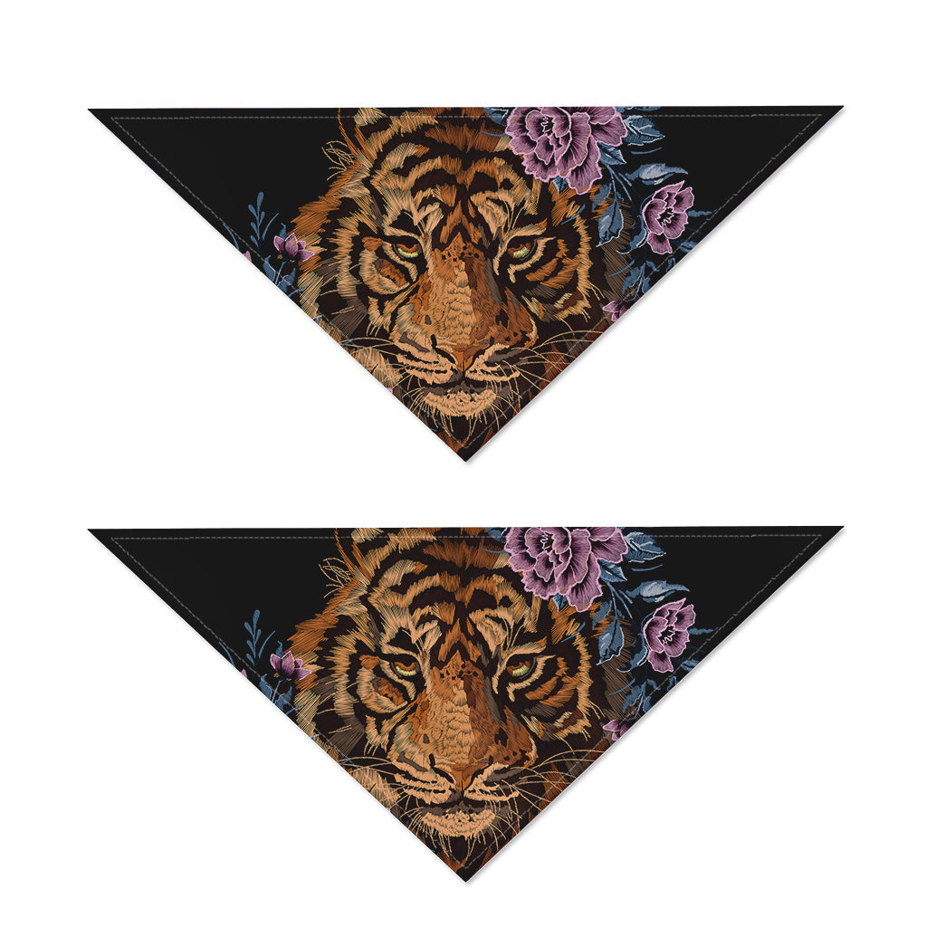 Embroidery Tiger And Flower Print Dog Bandana