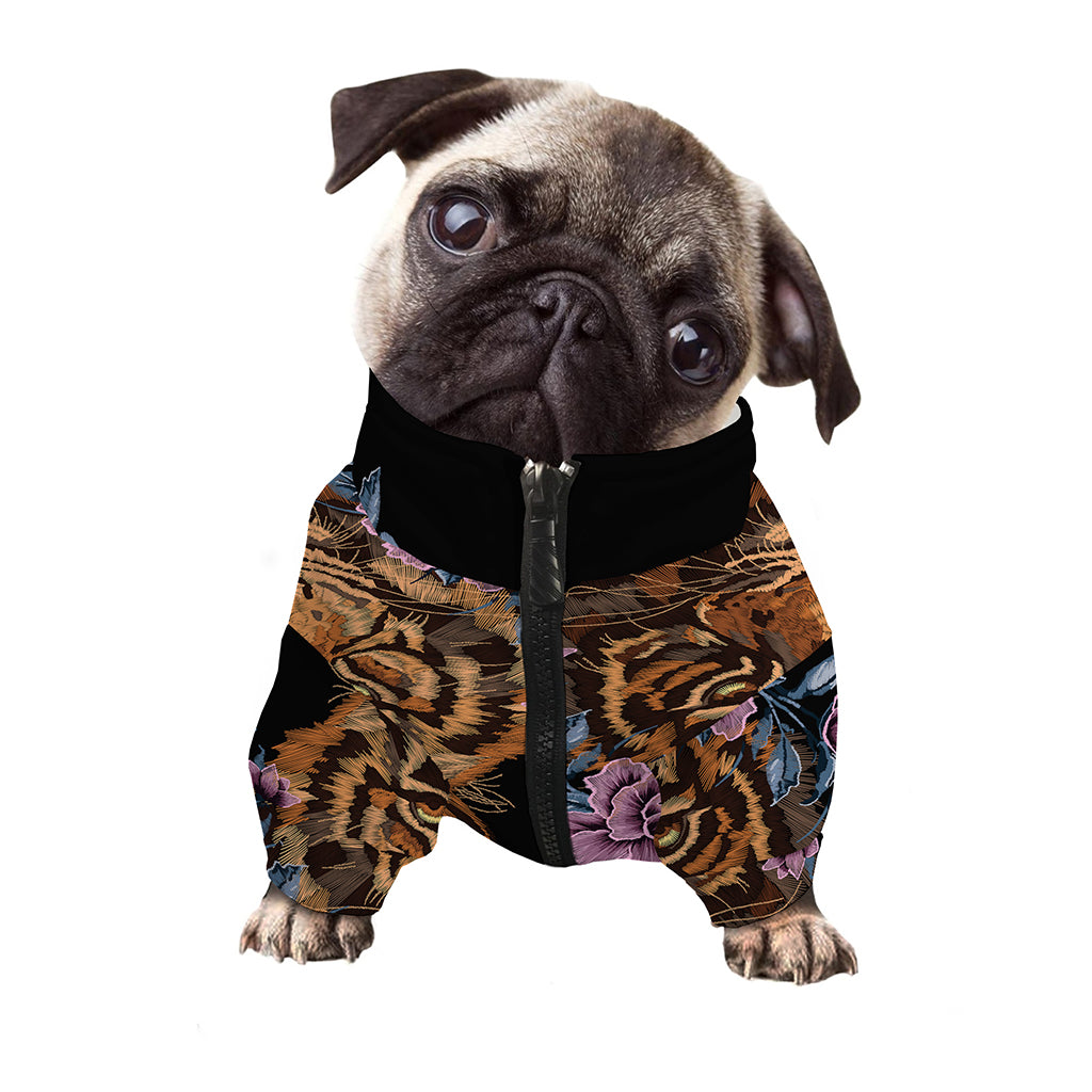 Embroidery Tiger And Flower Print Dog Zip Up Jacket