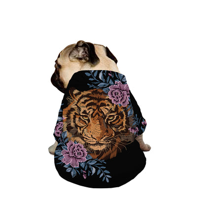 Embroidery Tiger And Flower Print Dog Zip Up Jacket