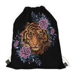 Embroidery Tiger And Flower Print Drawstring Bag