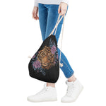 Embroidery Tiger And Flower Print Drawstring Bag