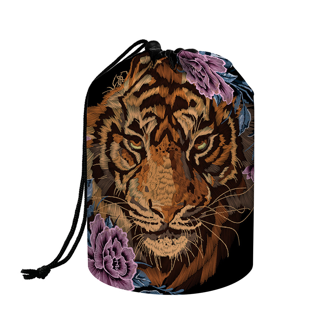 Embroidery Tiger And Flower Print Drawstring Makeup Bag