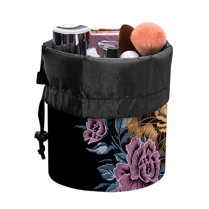 Embroidery Tiger And Flower Print Drawstring Makeup Bag