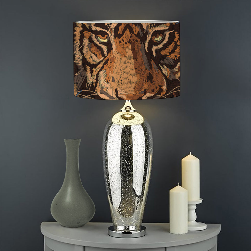 Embroidery Tiger And Flower Print Drum Lamp Shade
