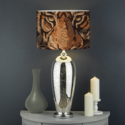 Embroidery Tiger And Flower Print Drum Lamp Shade